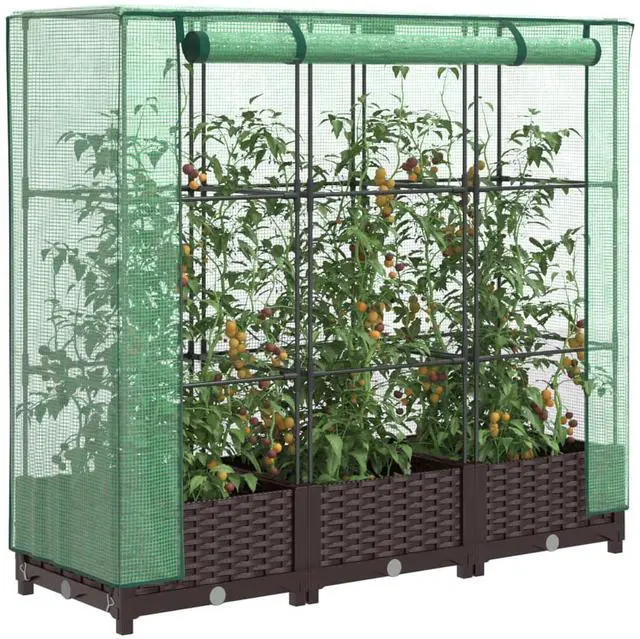 Alt view image 3 of 7 - vidaXL Raised Bed Brown, Green Polypropylene, Polyethylene, Iron