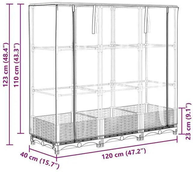 Alt view image 6 of 7 - vidaXL Raised Bed Brown, Green Polypropylene, Polyethylene, Iron