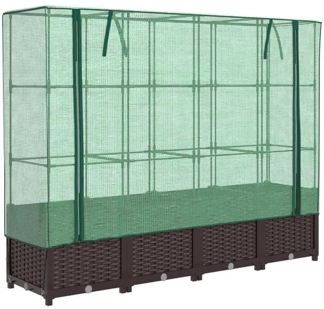Alt view image 2 of 7 - vidaXL Raised Bed Brown, Green Polypropylene, Iron, Polyethylene Large