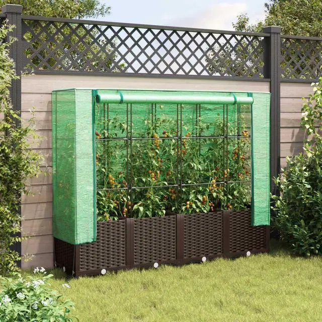 Alt view image 3 of 7 - vidaXL Raised Bed Brown, Green Polypropylene, Iron, Polyethylene Large