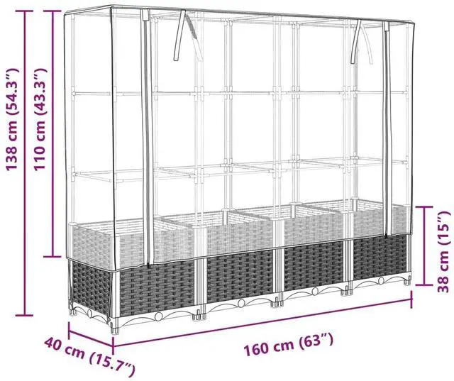 Alt view image 4 of 7 - vidaXL Raised Bed Brown, Green Polypropylene, Iron, Polyethylene Large