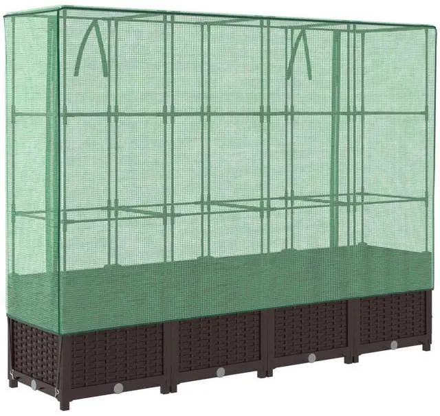 Alt view image 6 of 7 - vidaXL Raised Bed Brown, Green Polypropylene, Iron, Polyethylene Large