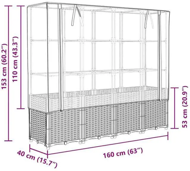 Alt view image 4 of 7 - vidaXL Raised Bed Brown Polypropylene 63.0 in x 15.7 in
