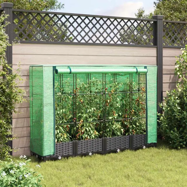 Alt view image 3 of 7 - vidaXL Raised Bed Black, Green Polypropylene, Polyethylene, Iron Large