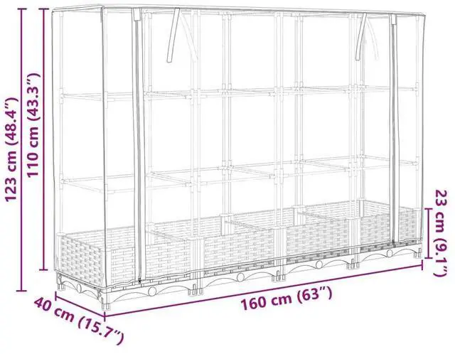 Alt view image 4 of 7 - vidaXL Raised Bed Black, Green Polypropylene, Polyethylene, Iron Large