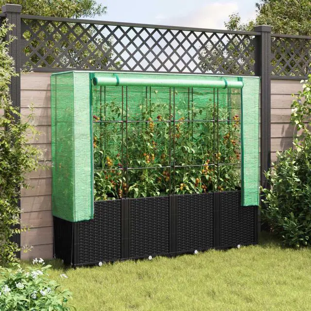 Alt view image 3 of 7 - vidaXL Raised Bed Black, Green Polypropylene, Iron, Polyethylene Large