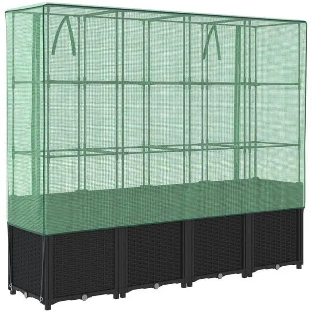 Alt view image 6 of 7 - vidaXL Raised Bed Black, Green Polypropylene, Iron, Polyethylene Large