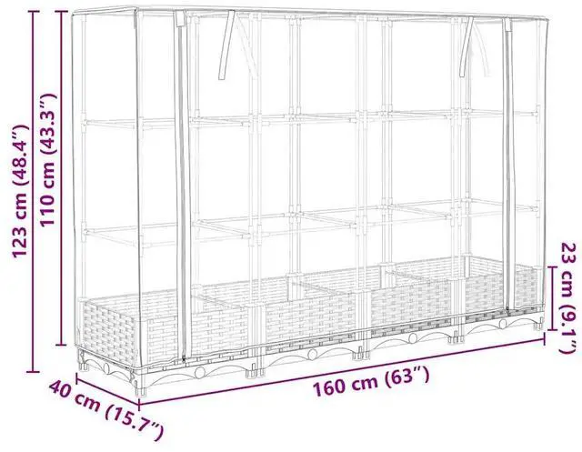 Alt view image 4 of 7 - vidaXL Raised Bed Blue grey PP (polypropylene) 63.0 in x 15.7 in x 48.4 in