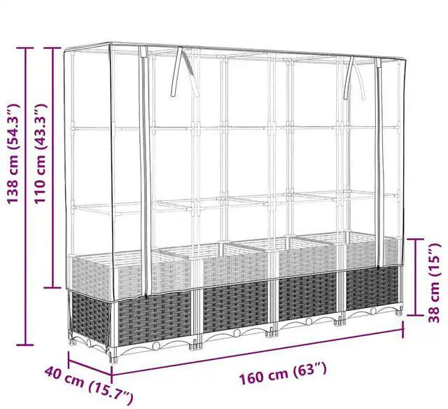 Alt view image 4 of 7 - vidaXL Raised Bed Blue grey Polypropylene 63 in x 15.7 in x 54.3 in