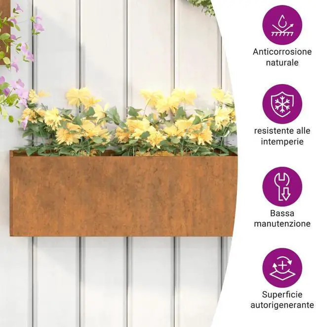 Alt view image 4 of 7 - vidaXL Wall Planter Set of 2 Rusty Corten Steel Medium