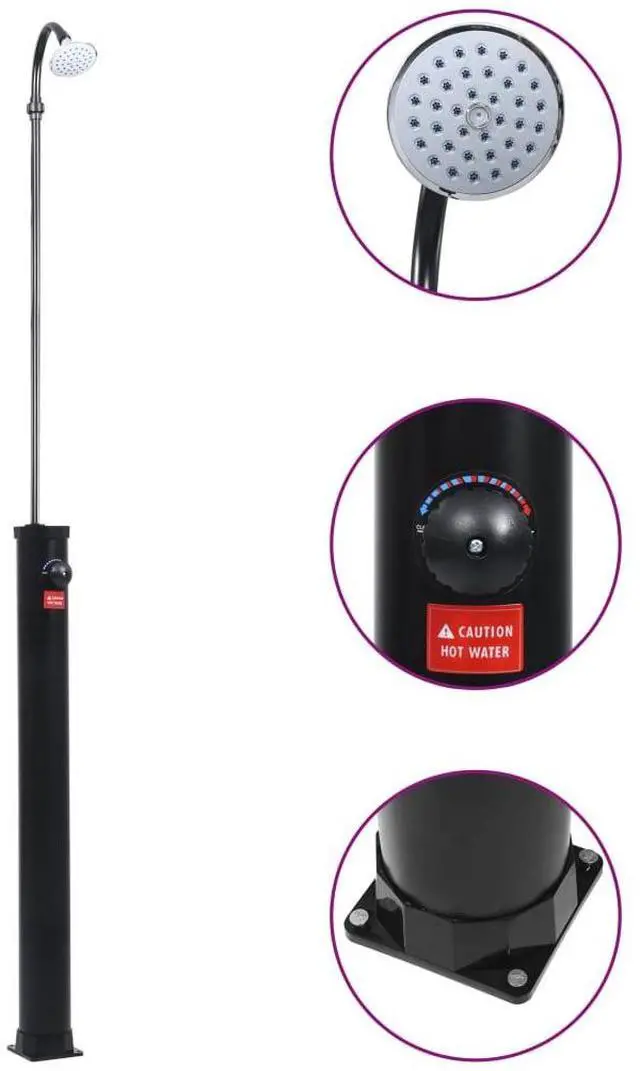 Alt view image 6 of 12 - vidaXL Garden Solar Shower Black 84.6" 2.1 gal