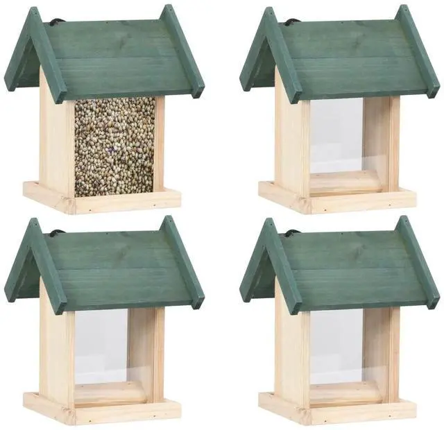 Alt view image 16 of 17 - vidaXL Bird Feeder 4 Pcs Wooden Garden Bird Feeder with Stand Solid Wood Fir