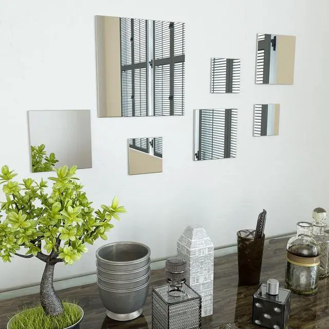 Alt view image 14 of 14 - vidaXL Mirror Tiles Mirror Sheets Wall Bathroom Hall Mirror 7 Pcs Glass Square