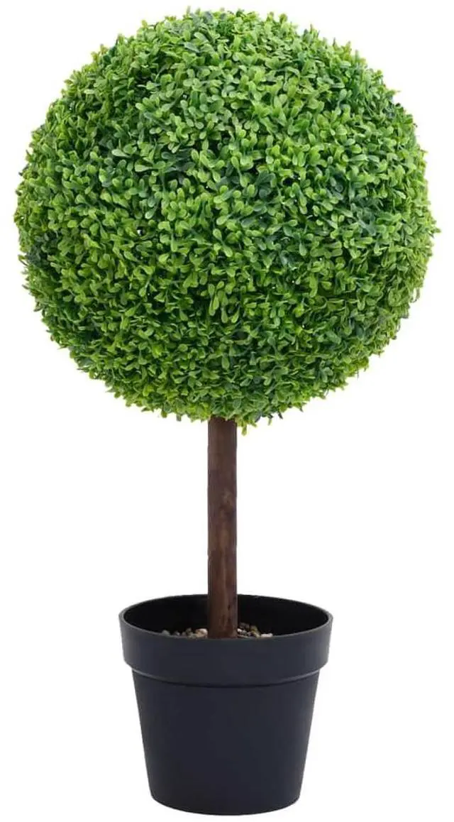 Alt view image 6 of 10 - vidaXL Artificial Boxwood Plant with Pot Ball Shaped Green 28"