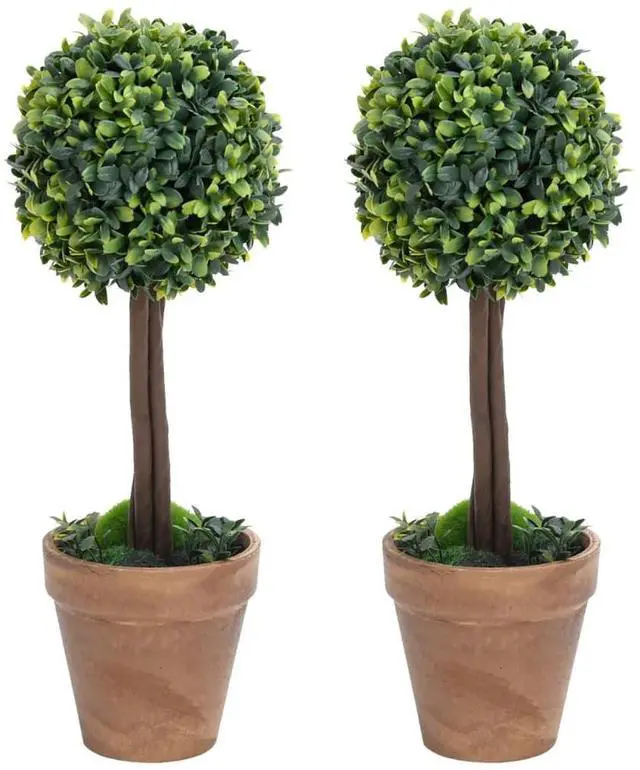 Alt view image 6 of 11 - vidaXL Artificial Boxwood Plants 2 pcs with Pots Ball Shaped Green 22"
