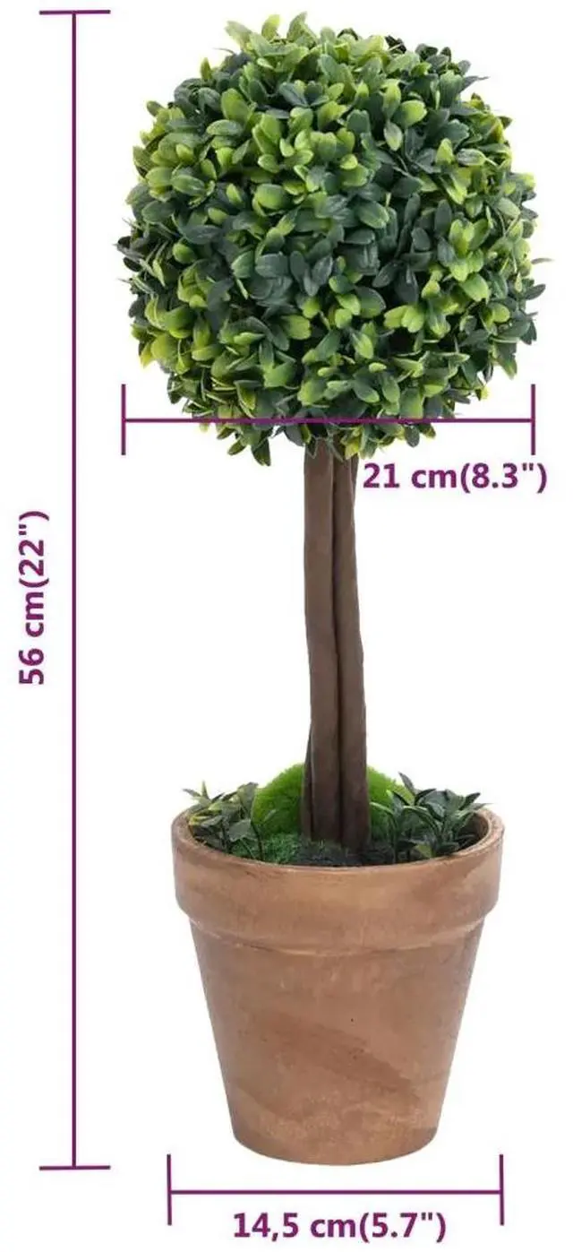 Alt view image 9 of 11 - vidaXL Artificial Boxwood Plants 2 pcs with Pots Ball Shaped Green 22"