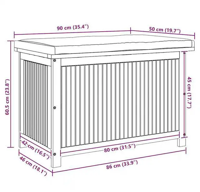Alt view image 4 of 7 - vidaXL Cushion Box Wood Natural Solid Acacia wood Medium Cushion Box