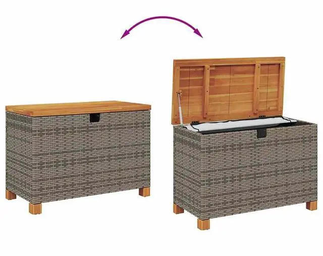 Alt view image 7 of 7 - vidaXL Garden Storage Box Grey and brown PE rattan 31.5x15.7x18.9 in