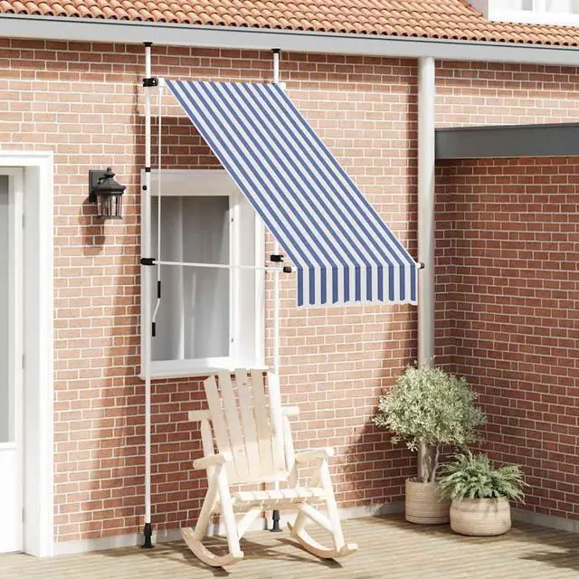 Main image of vidaXL Retractable Awning Patio Awning with Hand Crank Blue and White Stripes