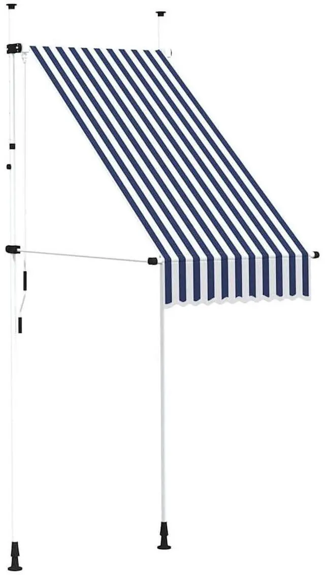 Alt view image 2 of 7 - vidaXL Retractable Awning Patio Awning with Hand Crank Blue and White Stripes