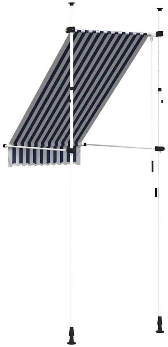 Alt view image 5 of 7 - vidaXL Retractable Awning Patio Awning with Hand Crank Blue and White Stripes
