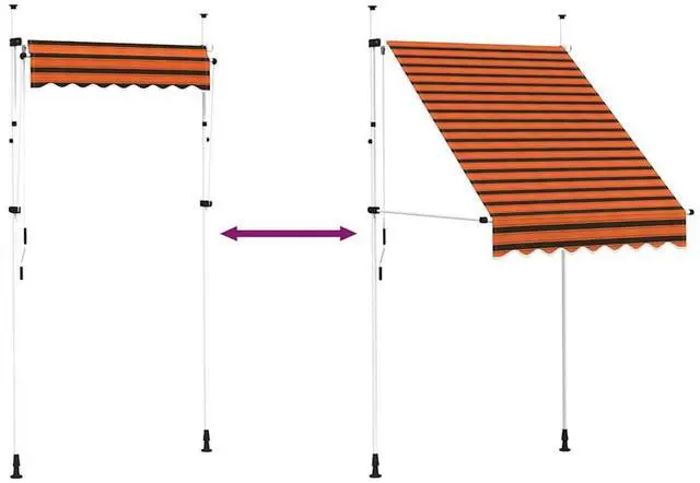 Alt view image 6 of 7 - vidaXL Retractable Awning Patio Awning with Hand Crank 59.1" Orange and Brown