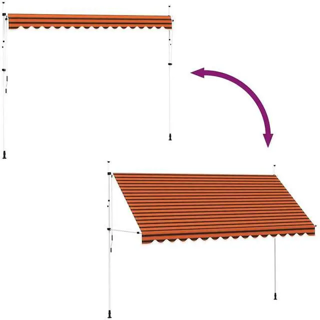 Alt view image 6 of 7 - vidaXL Retractable Awning Patio Awning with Hand Crank 157.5" Orange and Brown