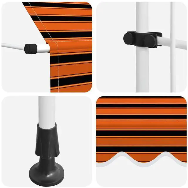 Alt view image 7 of 7 - vidaXL Retractable Awning Patio Awning with Hand Crank 157.5" Orange and Brown