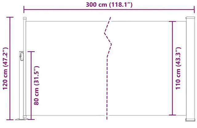 Alt view image 4 of 15 - vidaXL Retractable Side Awning 47.2"x118.1" Black Privacy Screen Shade Blind