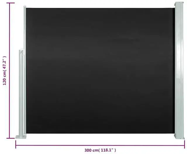 Alt view image 15 of 15 - vidaXL Retractable Side Awning 47.2"x118.1" Black Privacy Screen Shade Blind