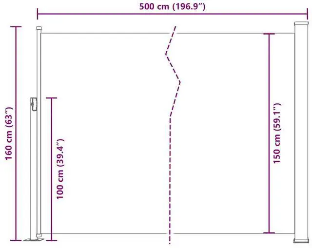 Alt view image 4 of 14 - vidaXL Retractable Side Awning 63"x196.9" Gray Privacy Screen Shade Blind