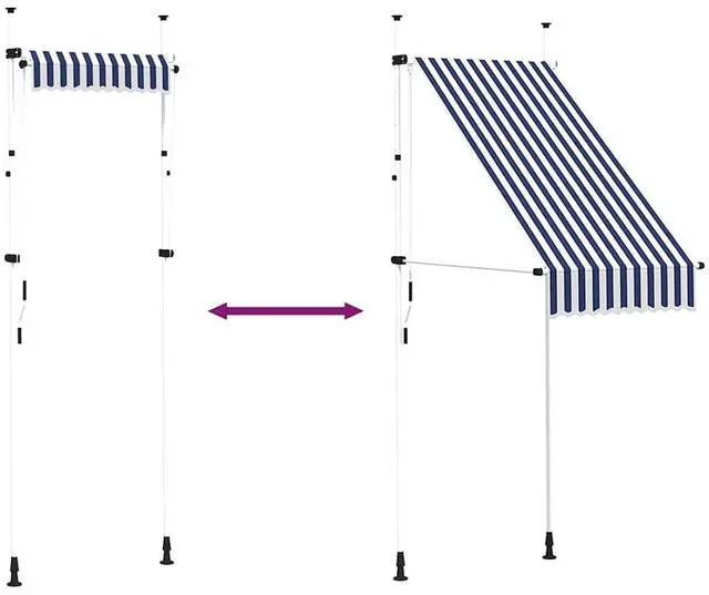 Alt view image 6 of 7 - vidaXL Retractable Awning Patio Awning with Hand Crank Blue and White Stripes