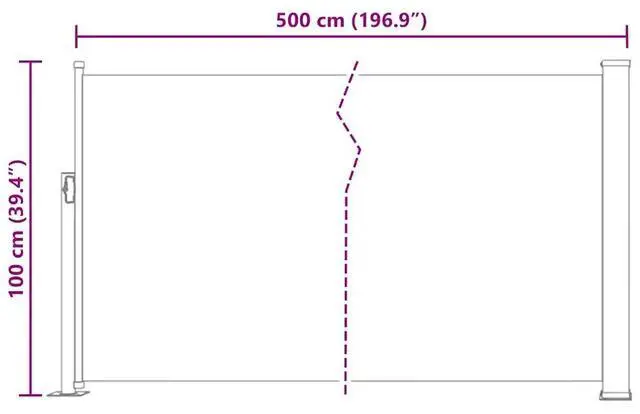 Alt view image 4 of 15 - vidaXL Patio Retractable Side Awning 39.4"x197" Brown Sunshade Privacy Divider