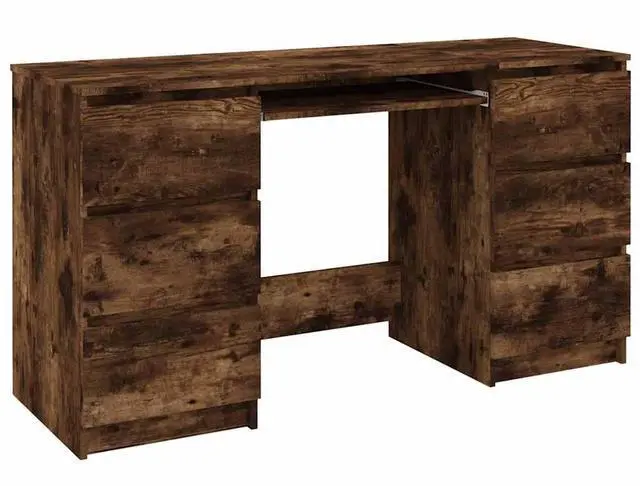 Alt view image 2 of 7 - vidaXL Desk Home Office Furniture Computer Desk Smoked Oak Engineered Wood