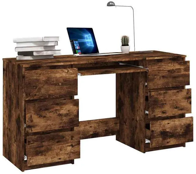 Alt view image 3 of 7 - vidaXL Desk Home Office Furniture Computer Desk Smoked Oak Engineered Wood