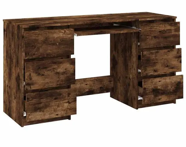 Alt view image 6 of 7 - vidaXL Desk Home Office Furniture Computer Desk Smoked Oak Engineered Wood