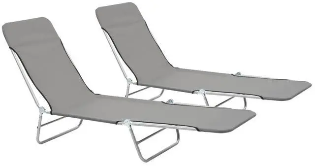 Main image of vidaXL Folding Sun Loungers 2 pcs Steel and Fabric Gray