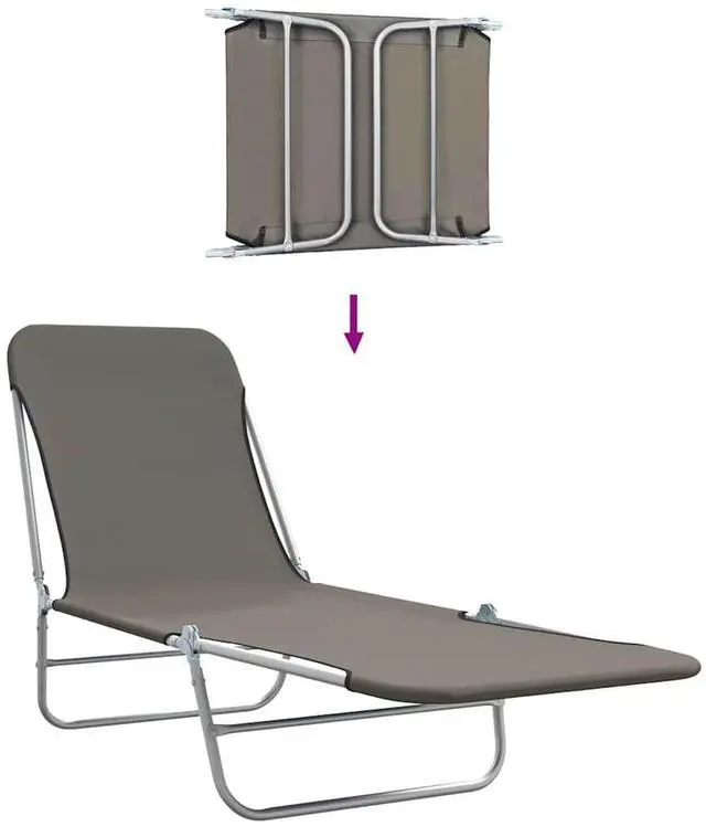 Alt view image 7 of 7 - vidaXL Folding Sun Loungers 2 pcs Steel and Fabric Gray
