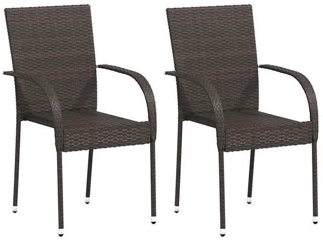Main image of vidaXL Stackable Patio Chairs 2 Pcs Outdoor Patio Dining Chair Poly Rattan Brown