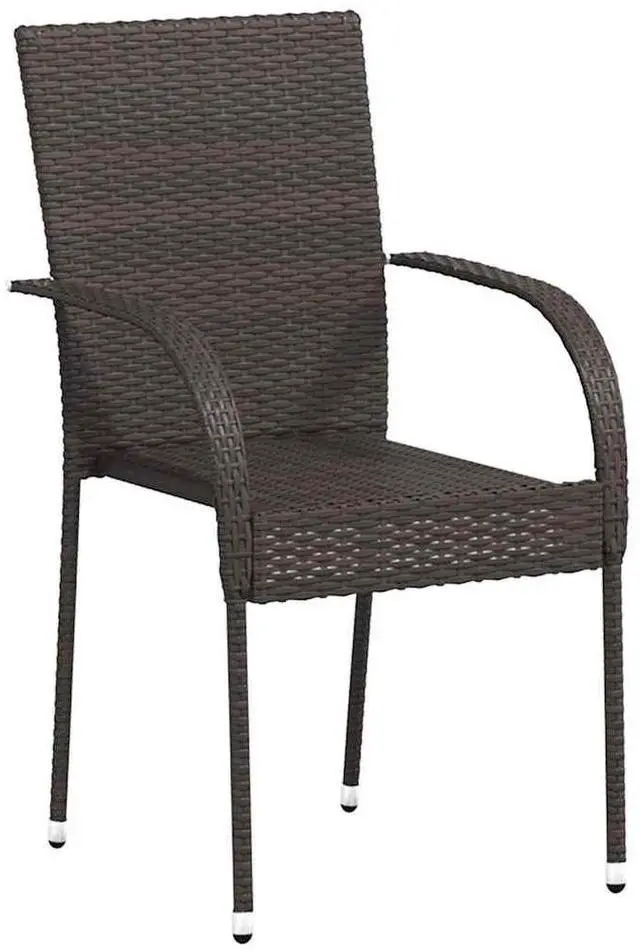 Alt view image 2 of 7 - vidaXL Stackable Patio Chairs 2 Pcs Outdoor Patio Dining Chair Poly Rattan Brown