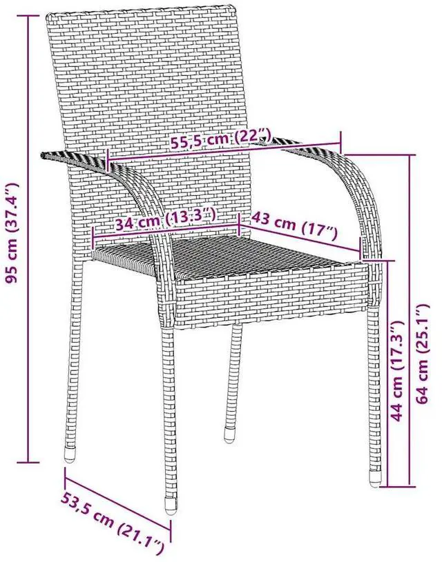 Alt view image 4 of 7 - vidaXL Stackable Patio Chairs 2 Pcs Outdoor Patio Dining Chair Poly Rattan Brown