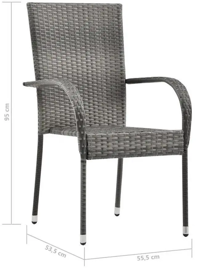 Alt view image 4 of 7 - vidaXL Stackable Patio Chairs 2 pcs Outdoor Patio Dining Chair Poly Rattan Gray