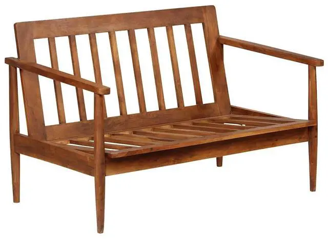 Alt view image 3 of 7 - vidaXL Sofa Accent Love Seat Sofa Chair Real Leather with Acacia Wood Brown