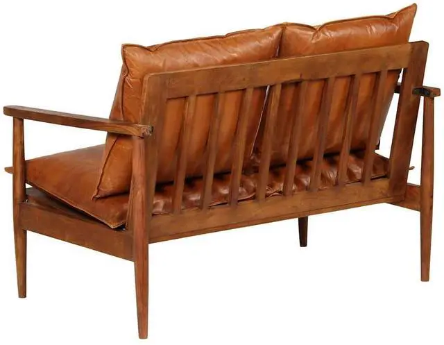 Alt view image 5 of 7 - vidaXL Sofa Accent Love Seat Sofa Chair Real Leather with Acacia Wood Brown