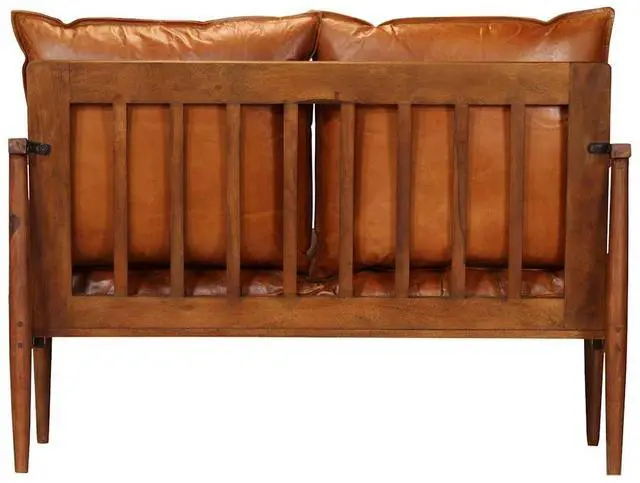 Alt view image 6 of 7 - vidaXL Sofa Accent Love Seat Sofa Chair Real Leather with Acacia Wood Brown