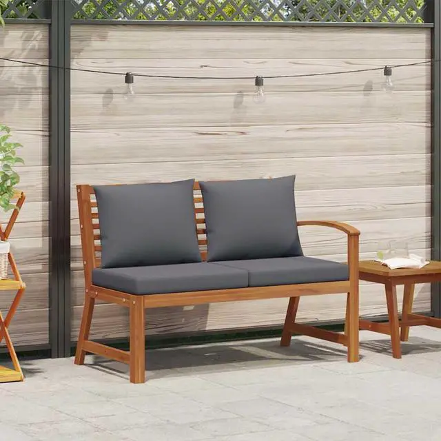 Alt view image 2 of 7 - vidaXL Patio Bench Outdoor Sectional Sofa with Cushions Solid Acacia Wood