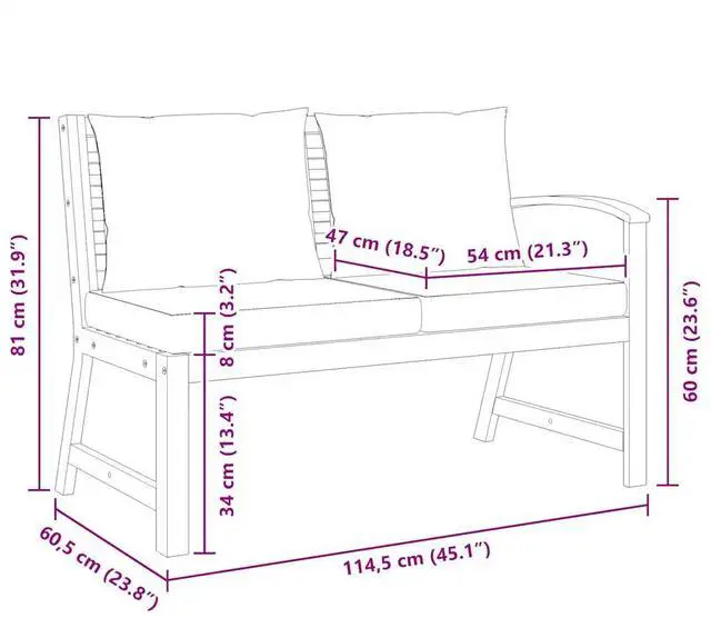 Alt view image 4 of 7 - vidaXL Patio Bench Outdoor Sectional Sofa with Cushions Solid Acacia Wood
