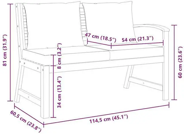 Alt view image 7 of 7 - vidaXL Patio Bench Outdoor Sectional Sofa with Cushions Solid Acacia Wood