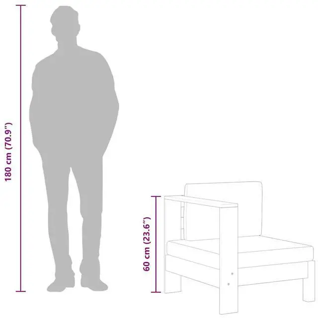 Alt view image 7 of 7 - vidaXL Middle Sofa with 1 Armrest Dark Gray Solid Acacia Wood