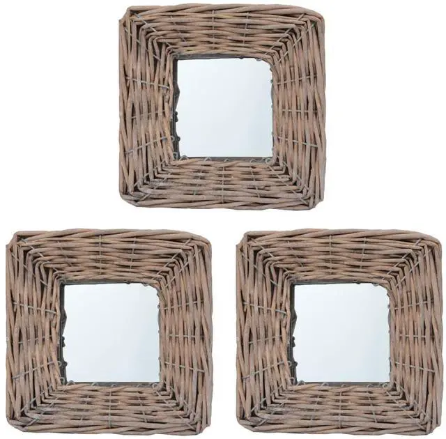 Alt view image 9 of 10 - vidaXL Mirror Natural rattan color Rattan and Glass 5.9 x 5.9 in